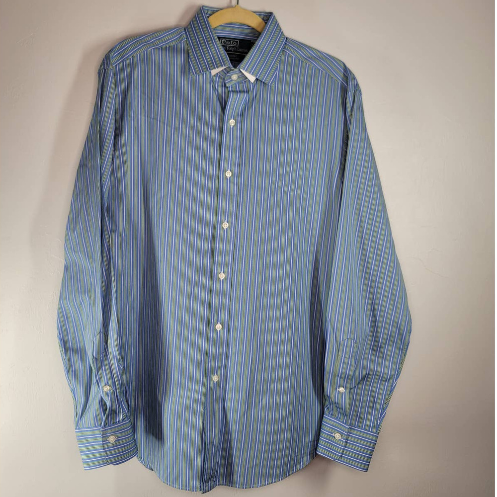 Polo By Ralph Lauren Shirt Size 16 Classic Collar Front Button Stripe Blue White